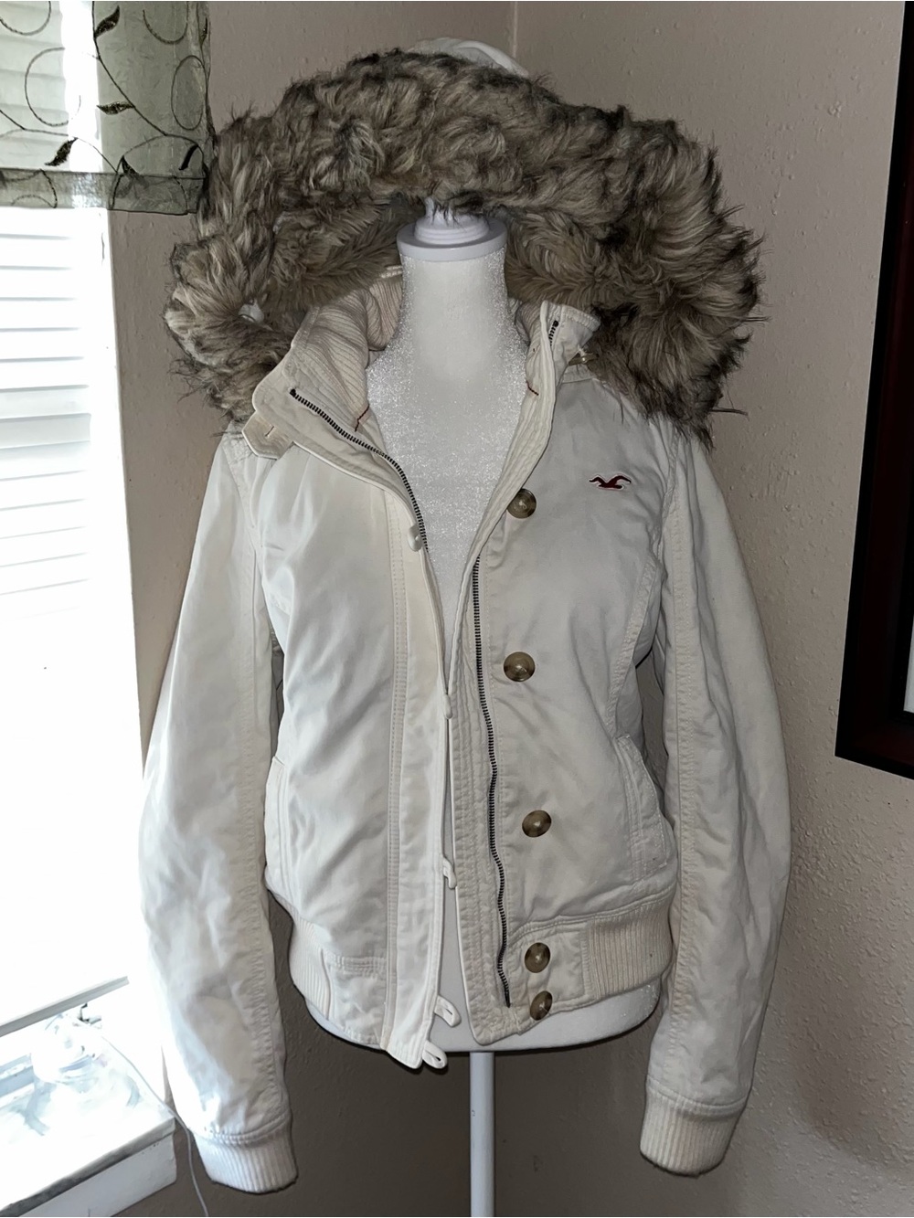 Vintage Y2K Hollister 2000s Faux Fur Lined + Hooded Zip Up Jacket